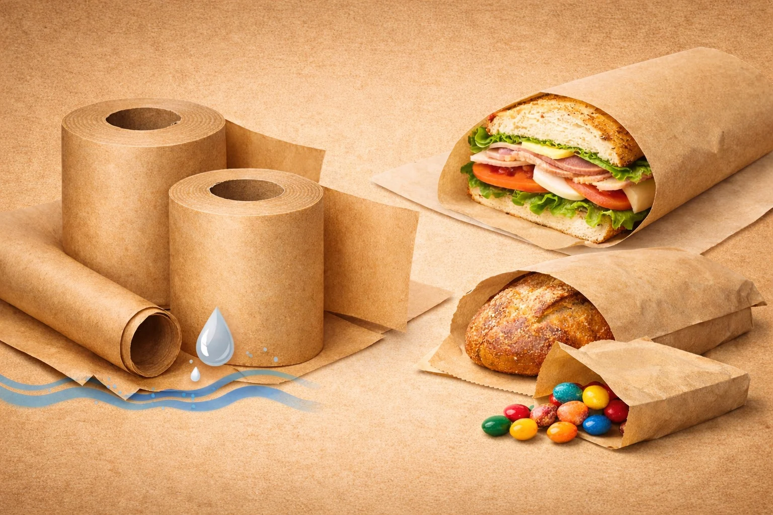 Eco-friendly paper packaging solutions with kraft paper rolls and food wrapping paper for sustainable packaging