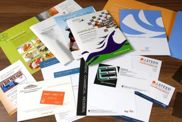 A collection of various printed promotional and marketing materials