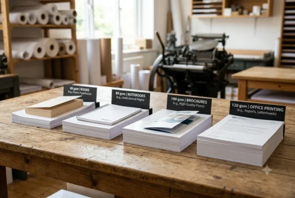 A comparison display of wood-free paper weights